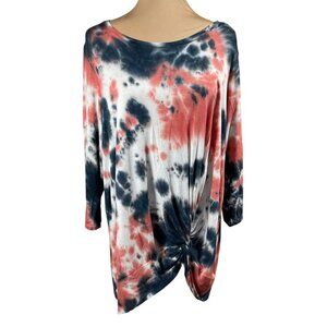 Avenue Women's Tunic Top Tie Dye Black Orange Knot Size 18/20